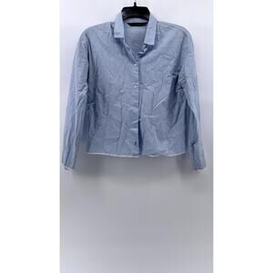 ZARA BASIC Women's Light Blue Cut-Off Button-Up Long Sleeve Top SZ S
